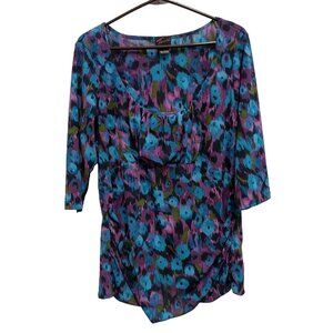 Torrid Womens Floral Empire Waist Top Sz 2X Blue Purple Nylon Stretch Pullover